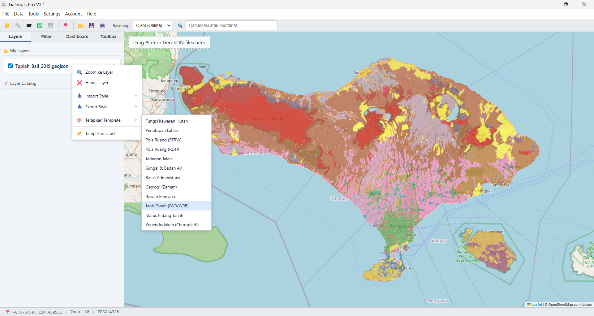 Panel styling peta GaleriGIS Pro
